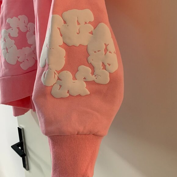 Denim Teardrop Cotton Pink Print Unisex Hoodie - Picture 4 of 8